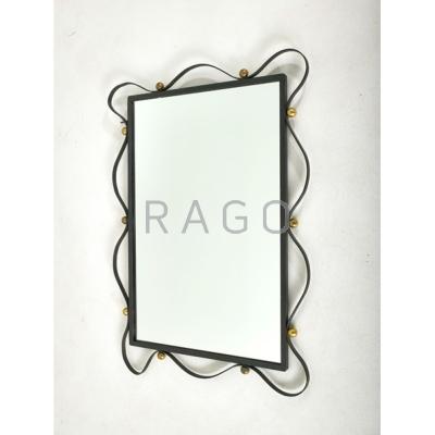 Appraisal: FREDERICK WEINBERG Attr Wall mirror USA s Enameled wrought-iron brass