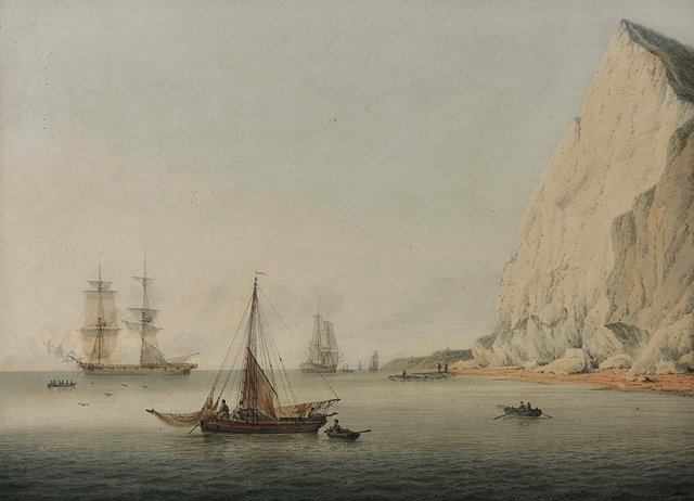 Appraisal: SAMUEL ATKINS c - Becalmed off a headland signed watercolour