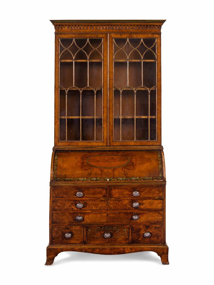 Appraisal: A George III Walnut Veneered and Painted Secretary Bookcase A