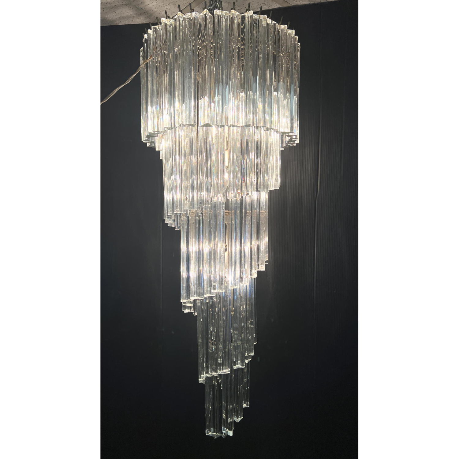 Appraisal: Large CAMER style crystal tiered chandelier Spiral Venini style Dimensions