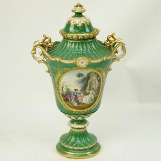 Appraisal: Large Royal Bonn Hand Painted Porcelain Covered Bolted Urn Artist