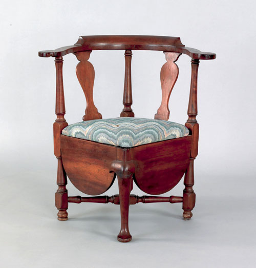 Appraisal: Queen Anne walnut corner chair ca with vasiform splats and