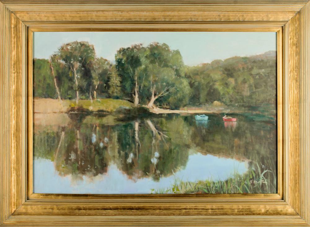 Appraisal: FELICE HROVAT ST CENTURY LAKE LANDSCAPEoil on canvas signed lower