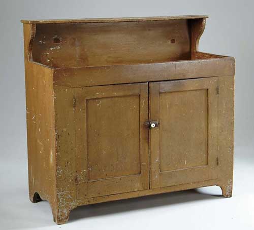 Appraisal: NICE TH CENTURY PAINTED TWO DOOR DRY SINK Open top