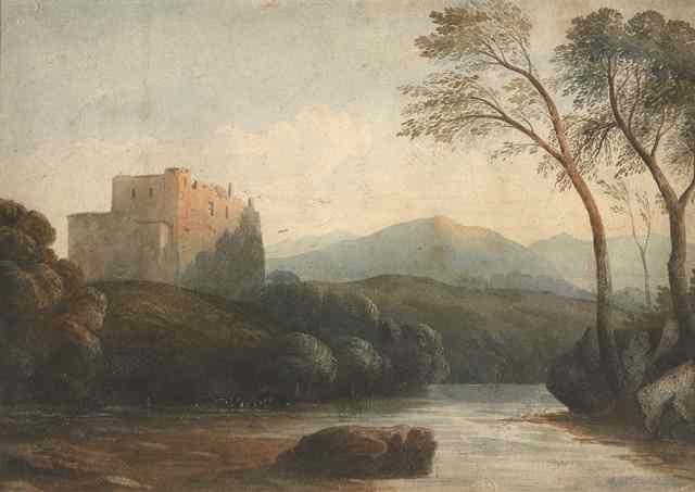 Appraisal: JOHN VARLEY - River landscape with castle ruins watercolour x