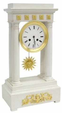 Appraisal: French Empire style portico clock late th c later white