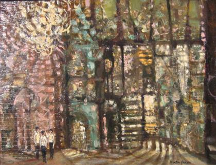 Appraisal: MARTIN JACKSON american - ENCHANTED DOORWAY MODERNIST COMPOSITION WITH FIGURES