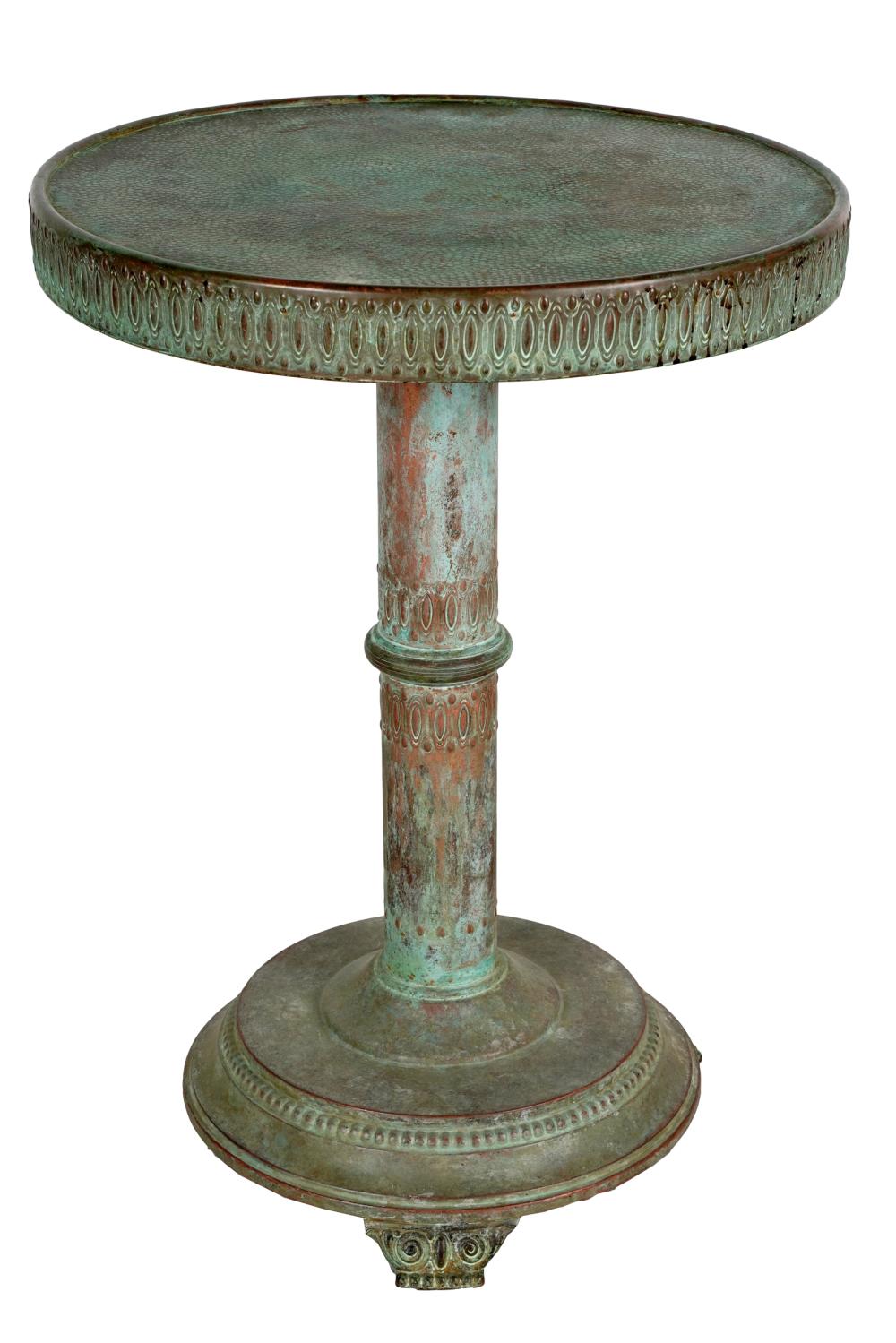 Appraisal: NEOCLASSIC STYLE COPPER TABLEwith a round textured hammered top Condition