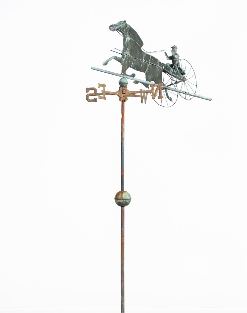 Appraisal: HORSE SULKY CARRIAGE COPPER IRON WEATHER VANE Primitive style pressed