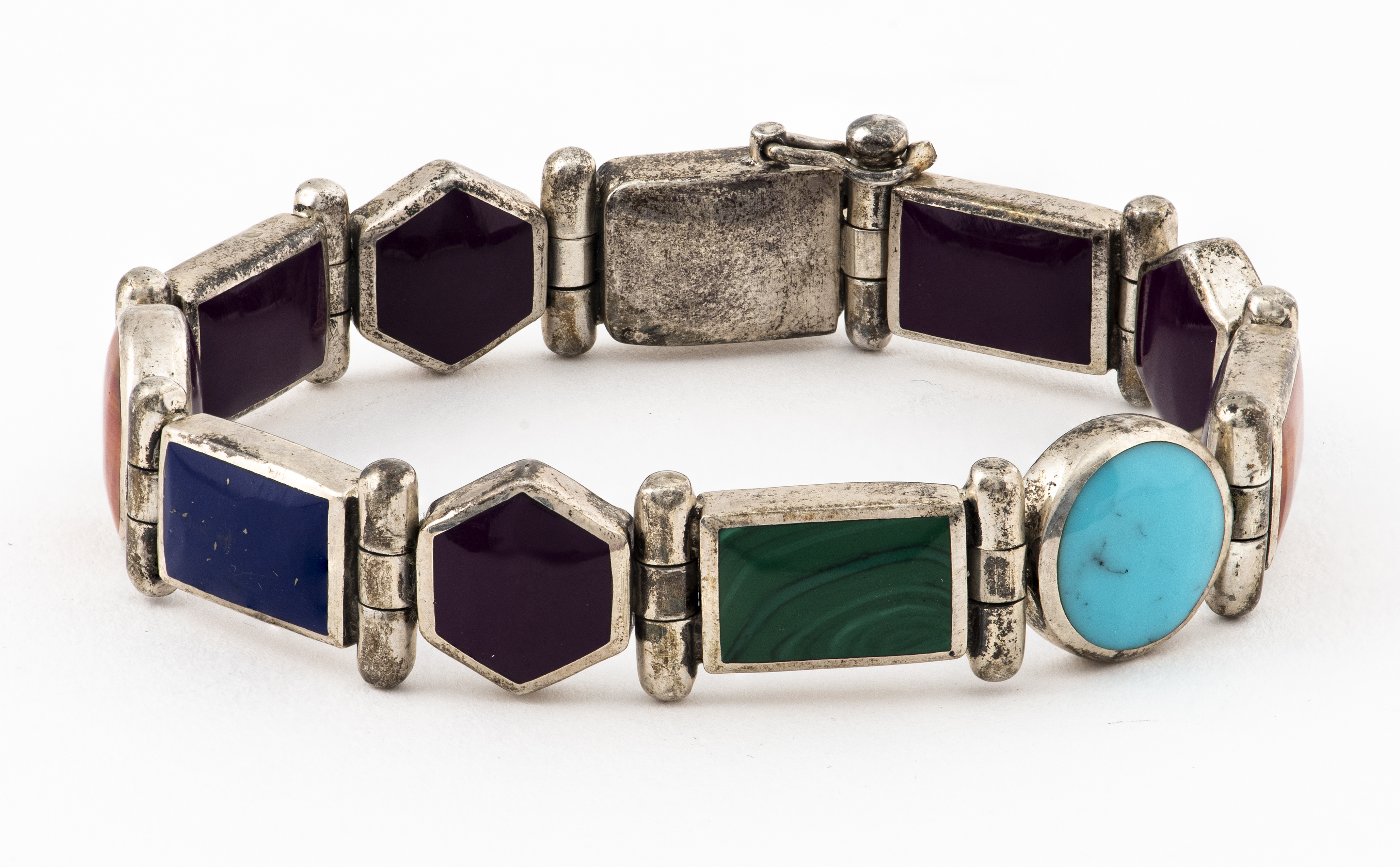 Appraisal: CHRISTIN WOLF SILVER COLORED STONE INLAY BRACELET Vintage Christin Wolf