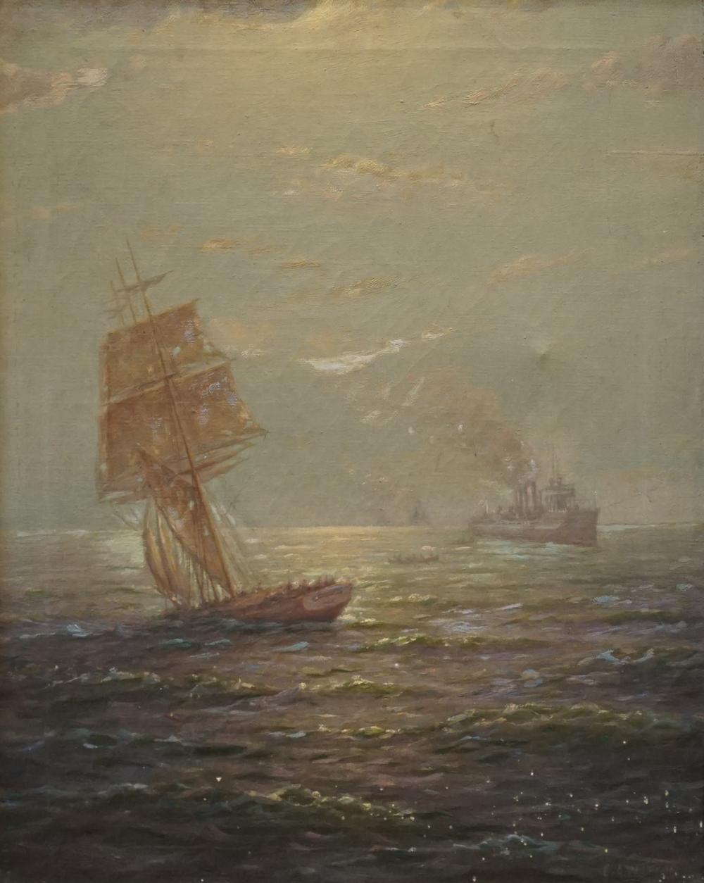 Appraisal: Charles A Watson American - Ships at Sea Oil on