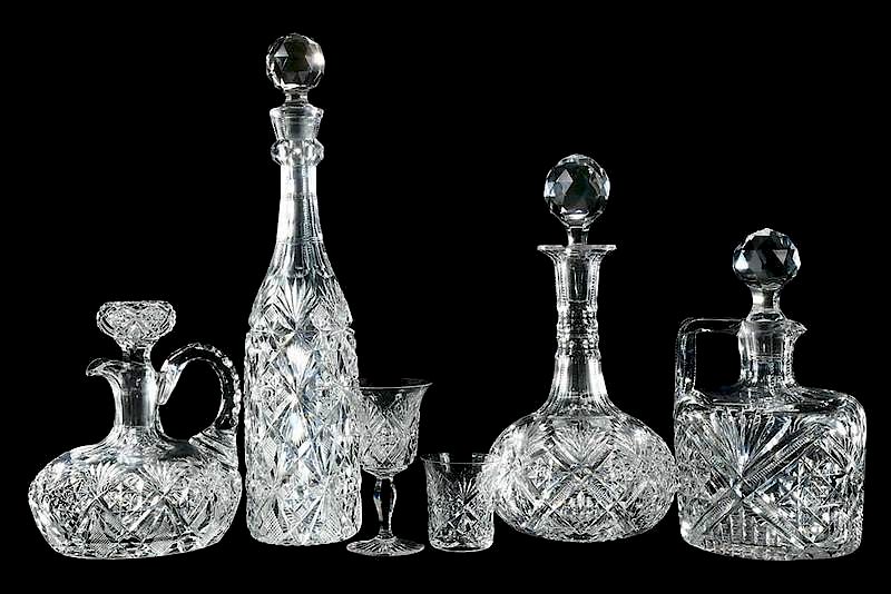 Appraisal: Four Pieces Hawkes Cut Glass Decanters Melrose pattern whiskey jug