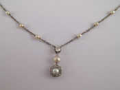 Appraisal: A natural pearl and old brilliant cut diamond necklace accompanied