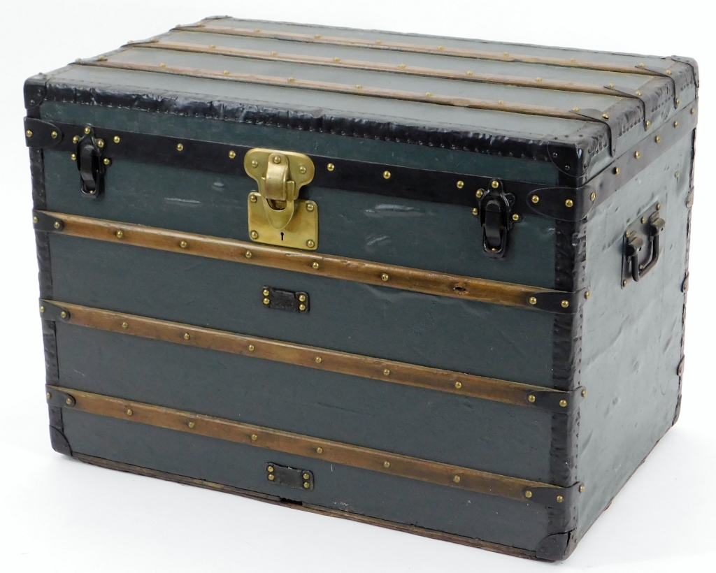 Appraisal: C LOUIS VUITTON FRANCE TRAVELER'S TRUNK France Circa Painted green