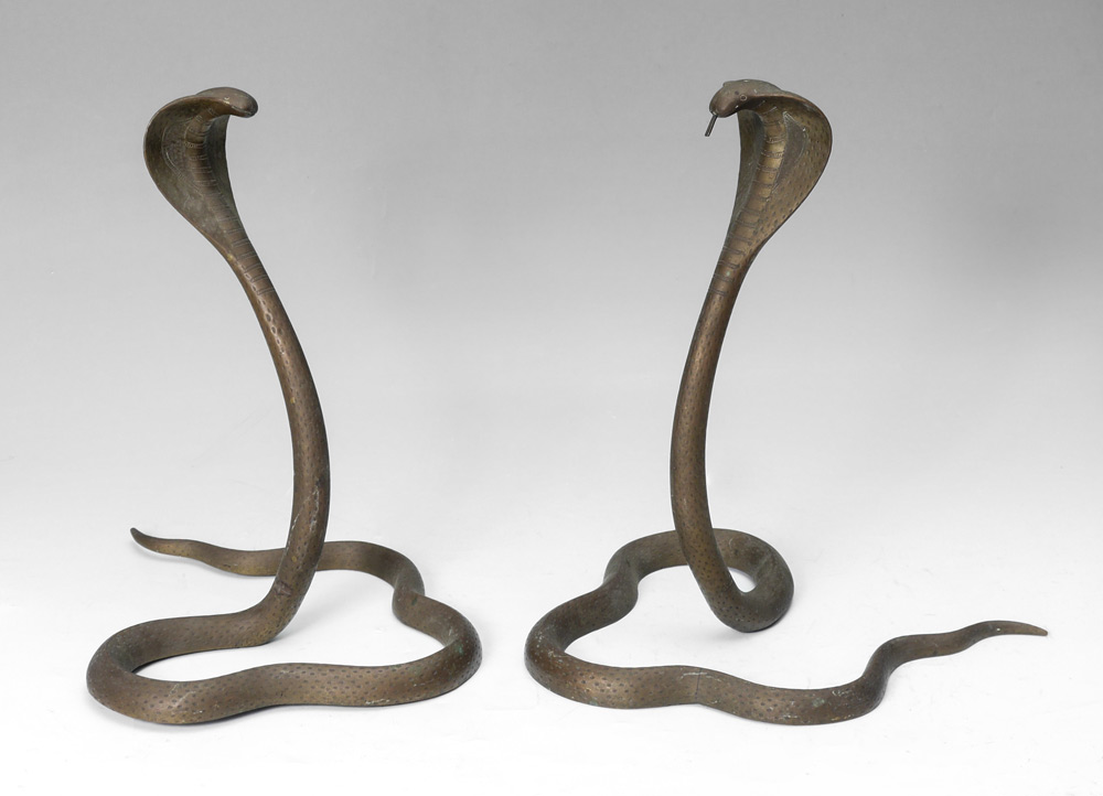 Appraisal: PAIR BRASS COBRA SNAKES Decorative th century figures of cobras