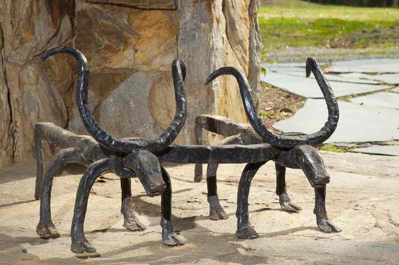 Appraisal: Pair of Spanish Longhorn Bull Andironshand-wrought iron x x in