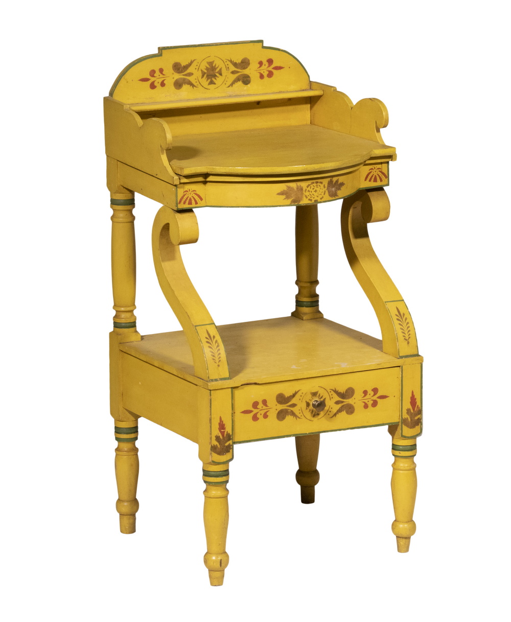 Appraisal: NEW ENGLAND PAINT DECORATED WASHSTAND Circa s Pine Bowfront Washstand