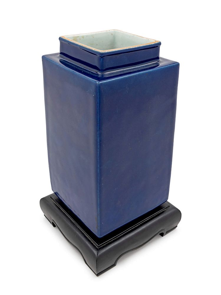 Appraisal: A Blue Glazed Porcelain Square Vase Height in cm A