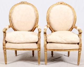 Appraisal: FRENCH STYLE LOUIS XVI GILT WOOD CHAIRS PAIR FRENCH STYLE