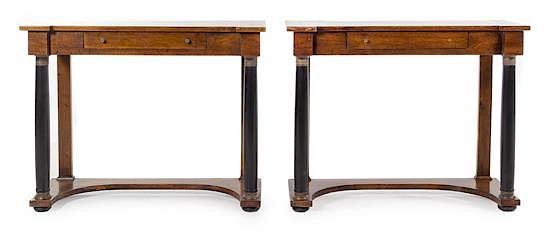 Appraisal: A Pair of Empire Parcel Ebonized Console Tables Height x