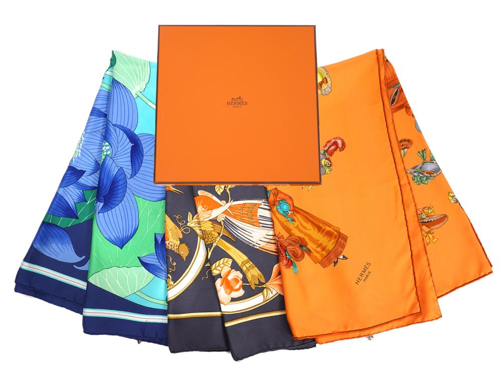 Appraisal: HERMES PARIS VINTAGE SILK SCARVES vintage silk scarves by Hermes