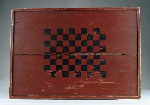 Appraisal: A PAINTED WOOD RED AND BLACK GAME BOARD The large