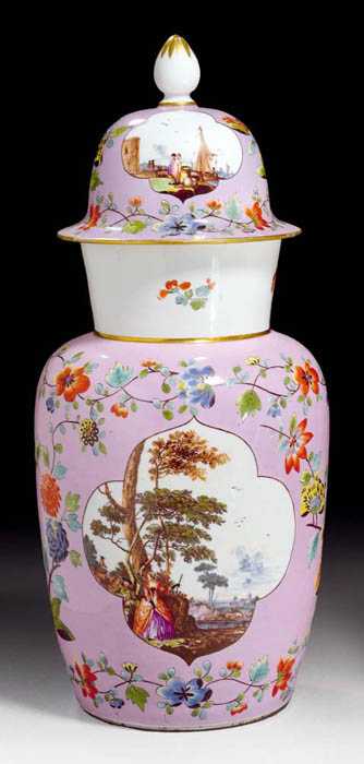 Appraisal: AUGUSTUS REX COVERED VASE Meissen circa Painted on both sides