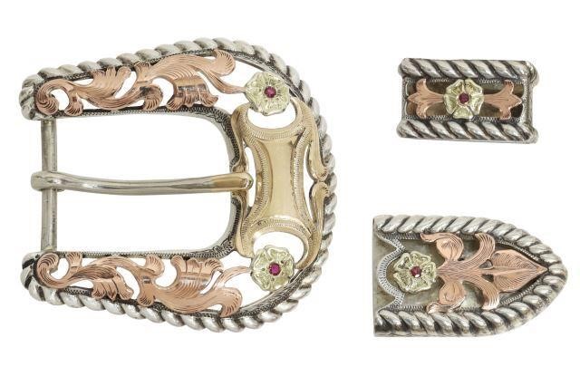 Appraisal: Western sterling silver and kt gold overlay ranger belt buckle