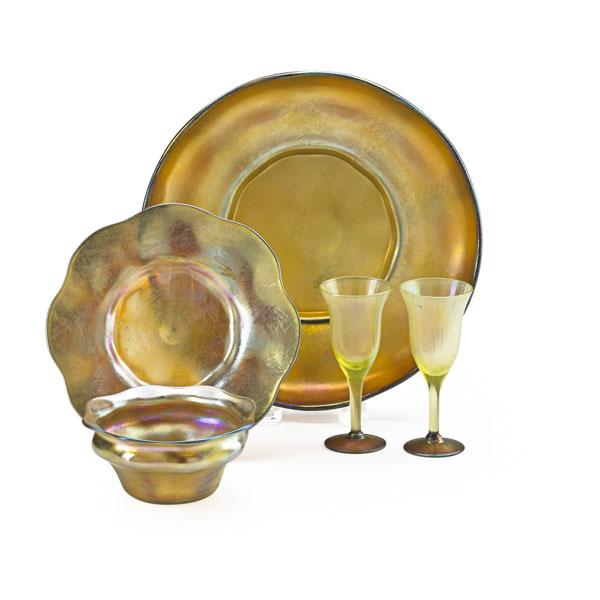 Appraisal: L C TIFFANY FAVRILE Five pieces comprising pair of cordials