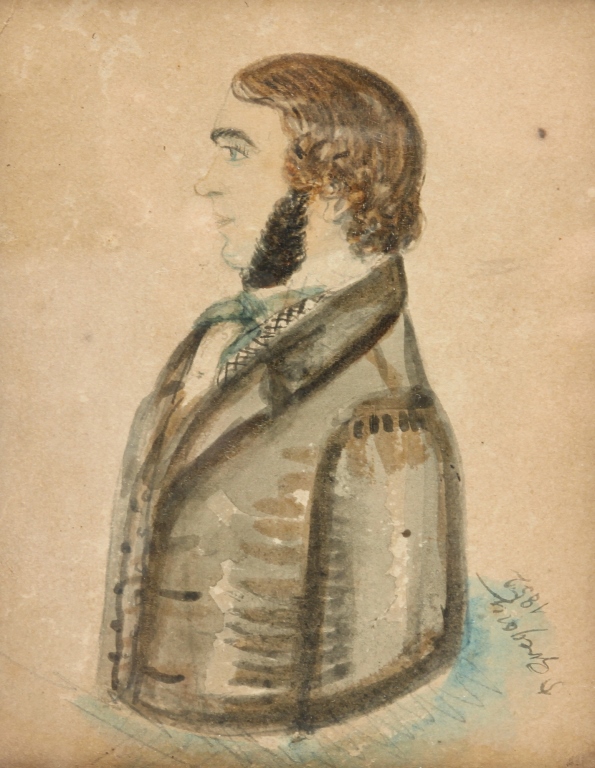 Appraisal: AMERICAN FOLKSY PORTRAIT OF A MAN Attributed to Pennsylvania Watercolor