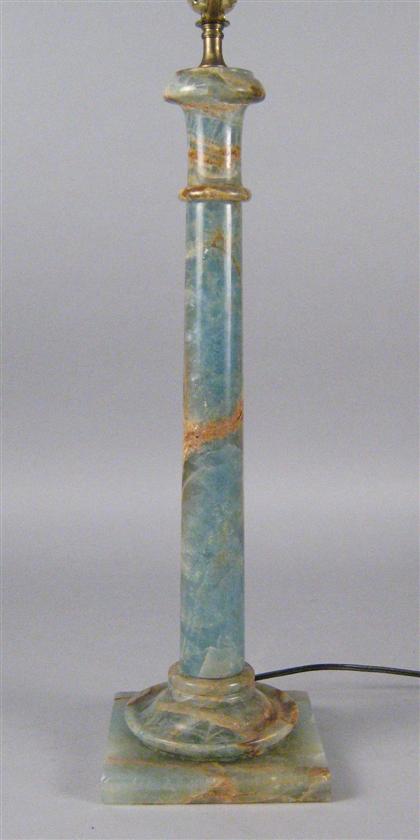 Appraisal: Columnar blue onyx lamp Of columnar form upon a square