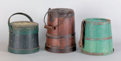 Appraisal: Three wooden storage buckets late th c to include a