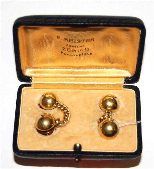 Appraisal: GOLD CUFF LINKS Yellow gold g Casual-elegant hemispherical twin cuff