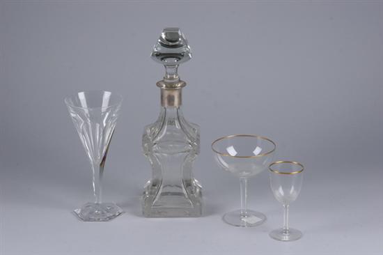 Appraisal: PIECES OF GLASSWARE Two decanters wine goblets cocktail champagne coupe