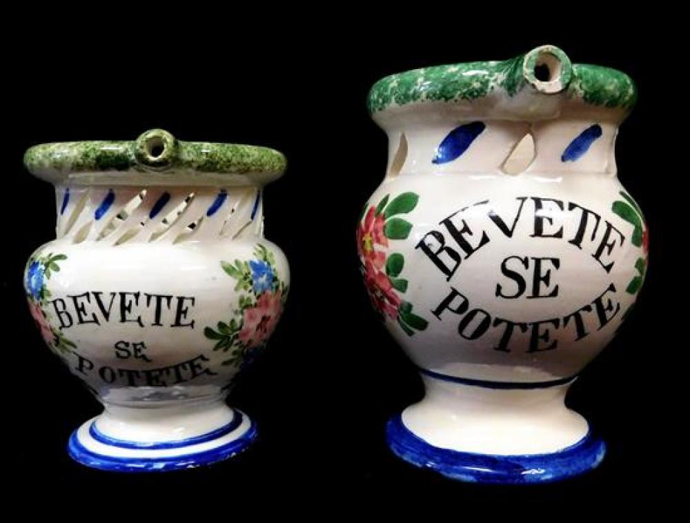 Appraisal: Two Italian ceramic puzzle pitchers th th C both read