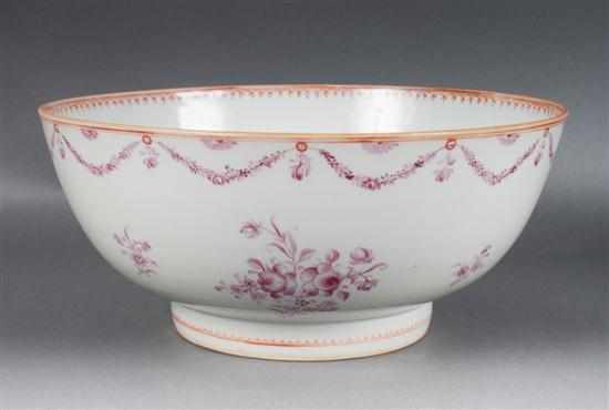 Appraisal: Chinese Export floral puce decorated porcelain punch bowl with puce