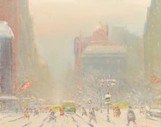 Appraisal: Johann Berthelsen O C New York Snow Scene Johann Berthelsen