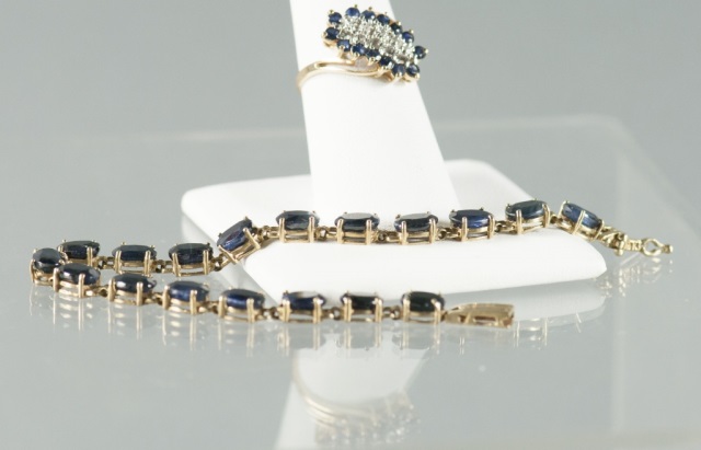 Appraisal: K Gold Bracelet RingRing has small blue stones probably synthetic