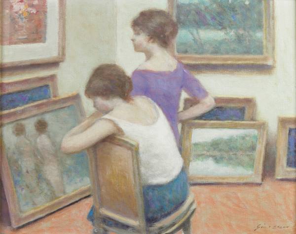 Appraisal: Andr Gisson American - Two Girls in an Art Gallery