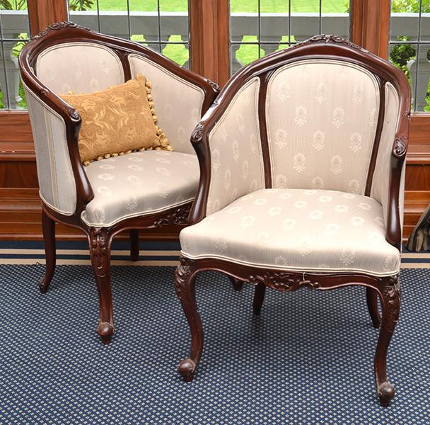 Appraisal: PAIR OF ELEGANT TUB CHAIRS UPHOLSTERED IN A BROCADE FABRIC