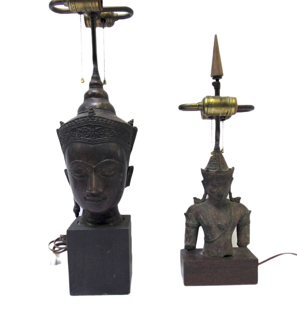 Appraisal: Two Thai Bronze Figures of Buddha as Lamps From a