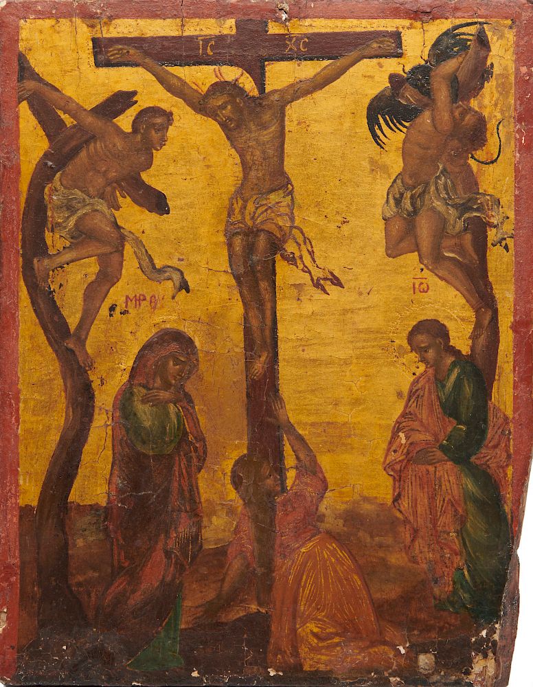 Appraisal: Russian Painted Wood Icon th century depicting Christ Crucified Russian