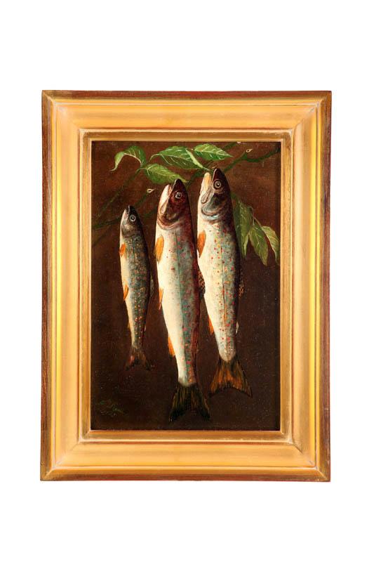 Appraisal: GAME FISH AMERICAN EARLY TH CENTURY Oil on canvas signed