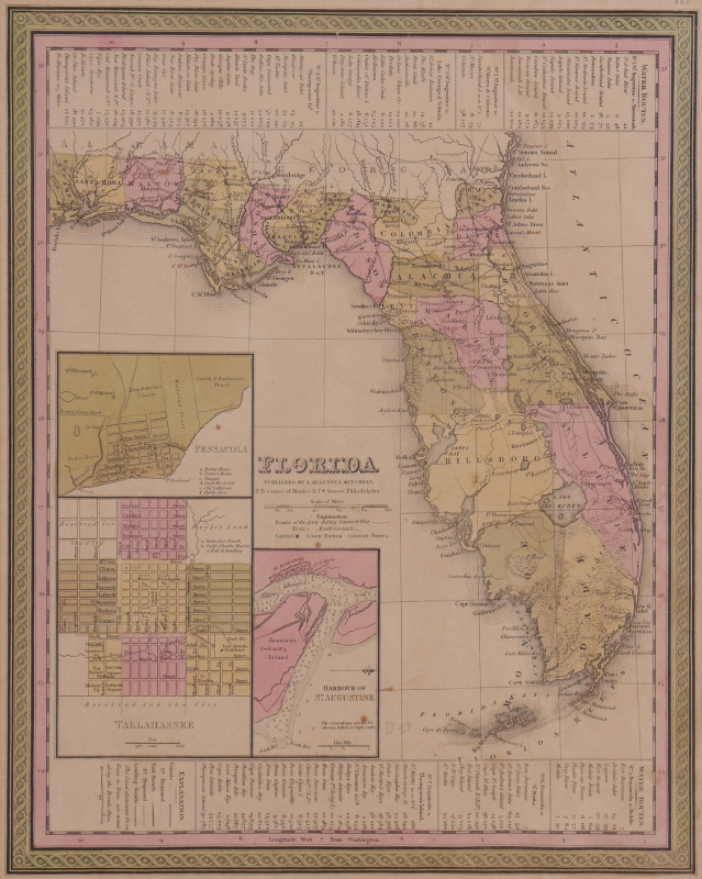 Appraisal: MITCHELL MAP OF FLORIDA Published by Augustus Mitchell hand colored