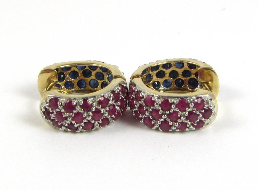 Appraisal: PAIR OF RUBY SAPPHIRE AND FOURTEEN KARAT GOLD EARRINGS each