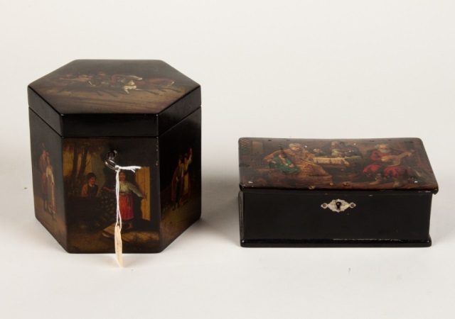 Appraisal: Russian lacquered tea caddy and similar box early th century