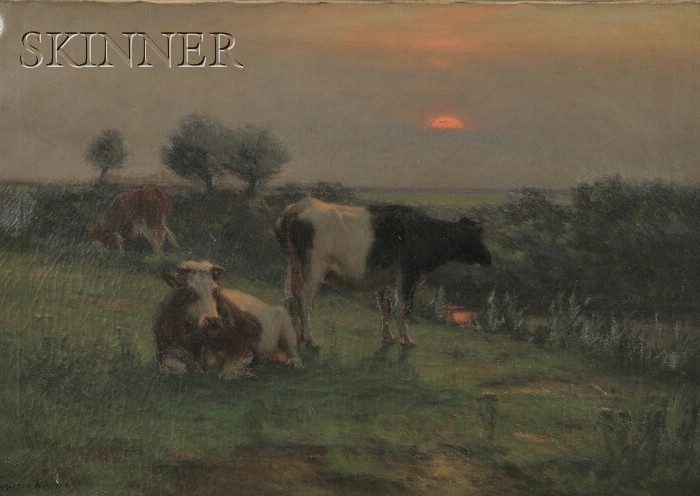 Appraisal: Carleton Wiggins American - Resting Cows at Dusk Signed Carleton