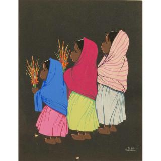 Appraisal: Three Girls Print Framed print of three young girls in