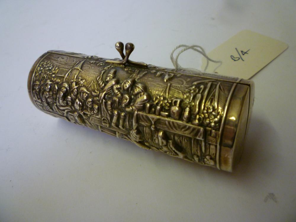 Appraisal: A DUTCH SILVER PURSE early th century of hinged cylindrical