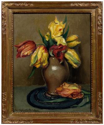 Appraisal: Emile Quentin Brin painting French born still life with parrot